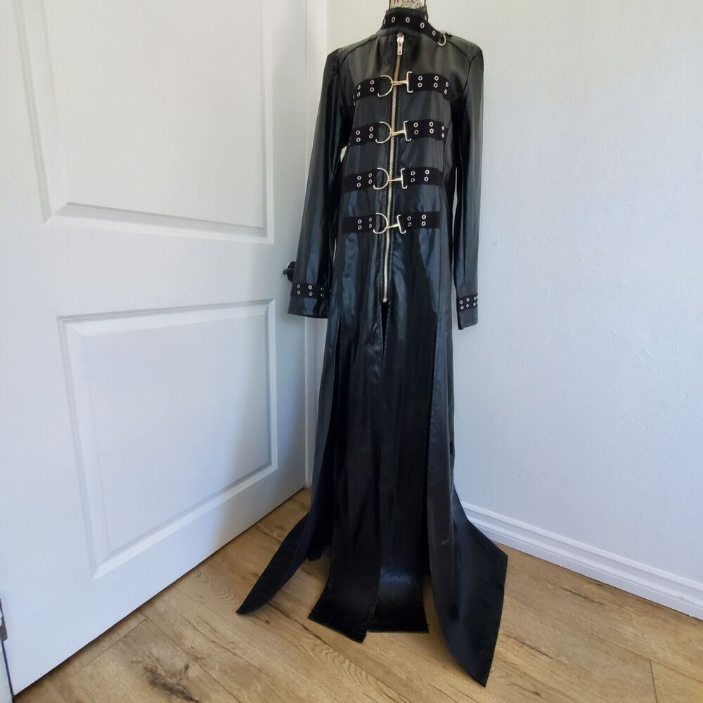 VTG TRIPP NYC Black Trench Coat Jacket Punk Gothic Hellraiser Bondage Men's M